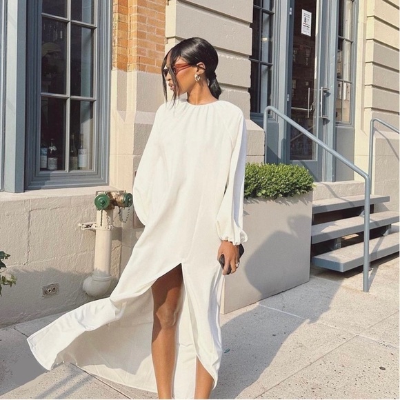 NWT HILL HOUSE Ivory Puffed Long Sleeve Gathered Neck Open Back Maxi Dress XXL - Picture 11 of 11